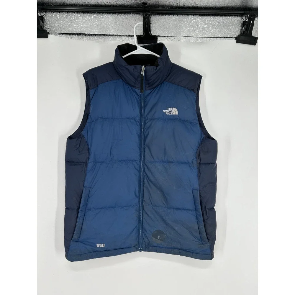 The North Face 550 Puffer Vest Mens Medium‎ Navy Blue Down Insulated Full Zip Up